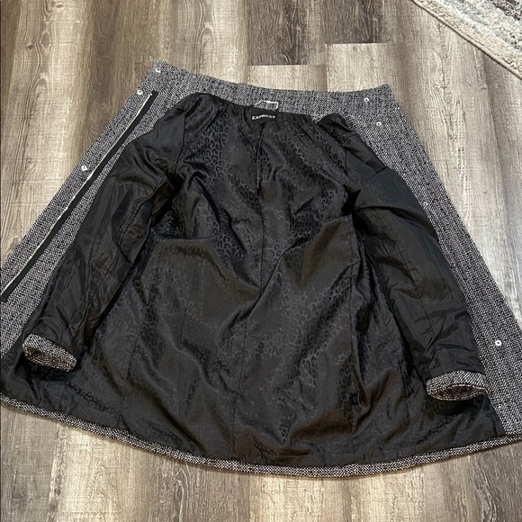 Express Women’s Tweed Black White Gray Cocoon Duffle Coat Jacket Size M - Picture 6 of 9